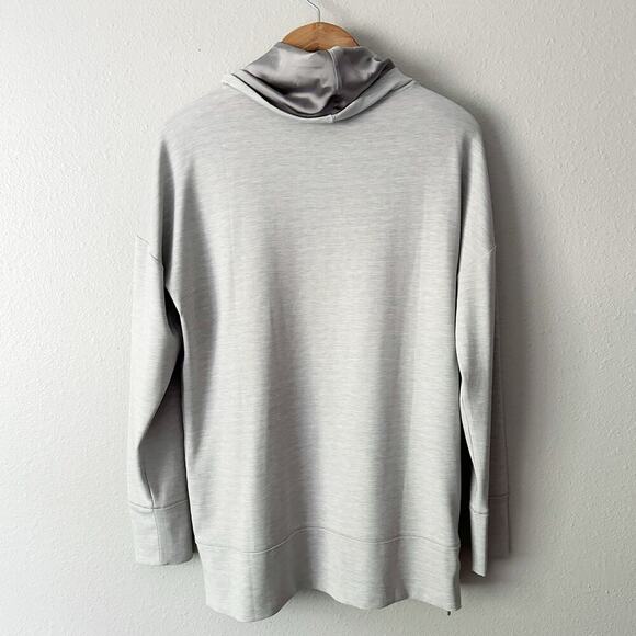 WHBM Gray Satin Side Zip Funnel Neck Soft Long Sleeve Top Women's size large - Picture 10 of 11